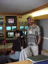 Matt Beck and Cindy Valente in a WGME live truck for OpSail 2000.
