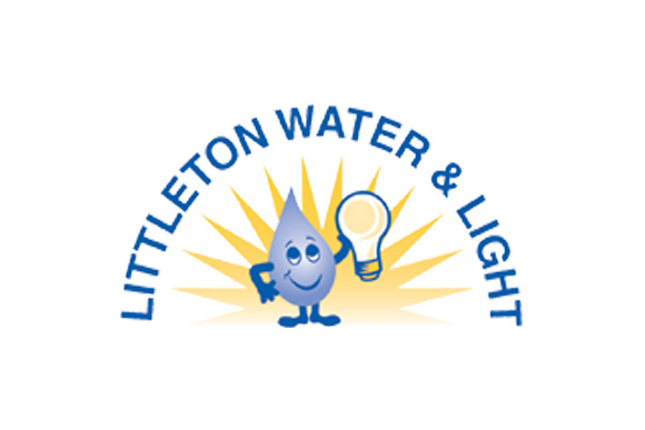 Littleton Water and Light logo with water drop and light bulb by IBEW 1837