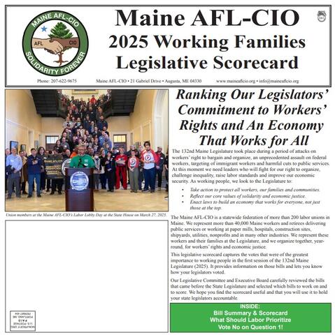 Maine AFL-CIO legislative scorecard poster by IBEW 1837