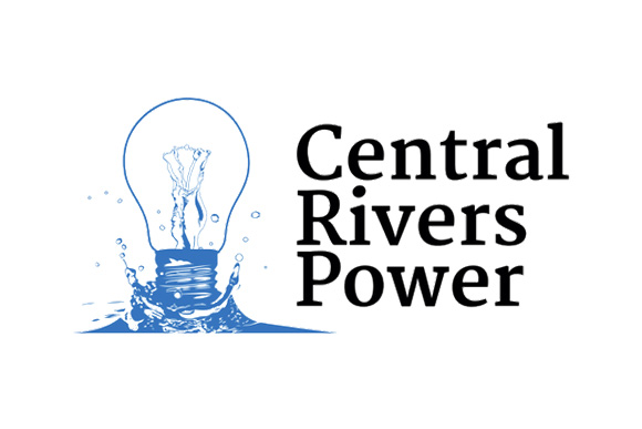 Central Rivers Power logo with blue lightbulb and water splash by IBEW 1837