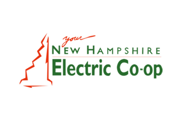 New Hampshire Electric Co-op logo with green and orange text by IBEW 1837